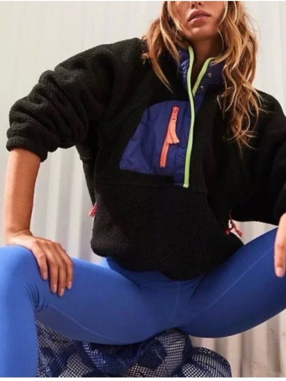 NWT Free People Hit The Slopes Fleece Jacket Black/Neon combo